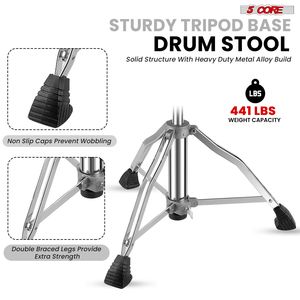 Adjustable 24.5\" Drummer Chair with 441Lb Capacity 4\" Padded Stool Throne w Backrest <b>Musical</b> <b>Instrument</b> Accessory - Product Image 5