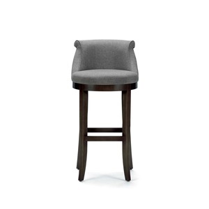 Chaise de bar moderne et durable avec accoudoirs fixes, siège et dossier en tissu gris, structure en bois massif, base en acier inoxydable pour utilisation à domicile ou au bar - Product Image 3