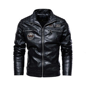 Blouson en cuir pour homme, nouvelle collection hiver, style motard, fermeture éclair horizontale, grandes tailles, pour le marché international - Product Image 6