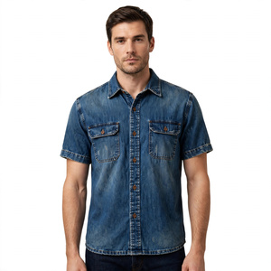 Camisa vaquera de manga corta para hombre, con cuello vuelto, lavada, informal, con botones, exportada de Bangladesh. - Product Image 5