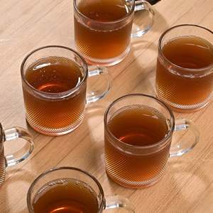 Vaso Reutilizable Moderno de 300 ml, Transparente, de Vidrio Texturizado, Juego de Tazas para Té/Café, 6 Unidades, para Hogar, Oficina, Hotel, Portátil, Ideal para Fiestas, con Logotipo - Product Image 4