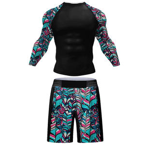 Conjunto de Yoga de 2 Piezas, Top de Manga Tres Cuartos Estampado con Pantalones Cortos, Impresión por Sublimación, Secado Rápido, Spandex, Poliéster, Cuello Redondo - Product Image 1