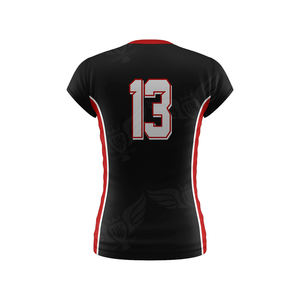 Camiseta de Voleibol Personalizada para Mujer, Negra y Roja, Manga Corta, Sublimada, Uniforme de Equipo, Transpirable, de Secado Rápido - Product Image 3