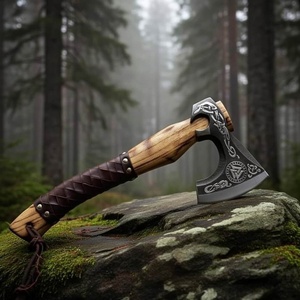 มีดตัดพิซซ่ารูปขวาน ทำมือจากเหล็กตีขึ้นรูป ด้ามไม้ ปลอกหนัง คมกริบ คุณภาพระดับอุตสาหกรรม รับประกัน 6 เดือน - Product Image 1