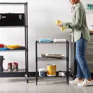 Basics Adjustable 3 <b>Shelf</b> Metal Rack | Heavy Duty Steel Storage <b>Shelf</b> Black Coated <b>Chrome</b> Finish - Product Image 5