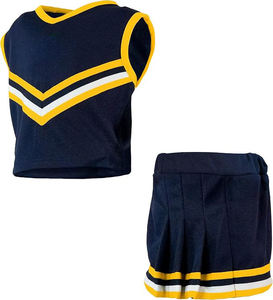 Ensemble d'uniformes de cheerleading bleu marine, jaune et blanc pour enfants, deux pièces, haut sans manches en polyester avec jupe plissée - Product Image 6