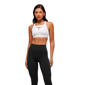 Sujetador deportivo de alto soporte para mujer con logo personalizado, blanco, de nailon y elastano, espalda cruzada, top atlético para yoga, acolchado, para gimnasio y entrenamiento. - Product Image 3