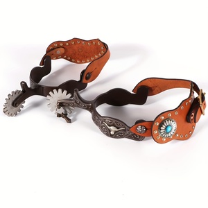 1 Par de Espuelas de Cuero Ajustables Estilo Western con Detalles de Cristal - Cuero PU, Equipo Ecuestre, Accesorios y Suministros para Caballos - Product Image 4