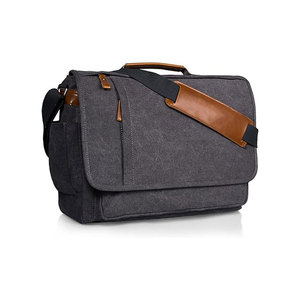 Porte-documents minimaliste en toile pour ordinateur portable avec bandoulière, fermeture éclair et poche avant, design uni pour les voyages d'affaires - Product Image 1