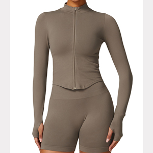 Custom Training Athletic Zip Fitted Four-Way Stretch Spandex/Nylon <b>Yoga</b> <b>Jacket</b> Women Sweat Wicking Running Workout Turtleneck - Product Image 6