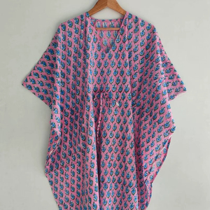 Women Soft Pure Cotton Maxi Gown Nightwear Handmade Floral Print Cotton Kaftan Beach Cover <b>Up</b> Boho Indian Summer Dress - Product Image 1