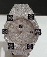 Montre de luxe sportive de haute qualité, bracelet en acier inoxydable or blanc, saphir analogique avec moissanite VVS et baguettes blanches