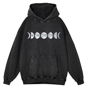 Sudadera con Capucha para Mujer, Estampado de Fase Lunar, 100% Algodón Tejido, Manga Larga, Informal, para Otoño, con Bolsillos - Product Image 1