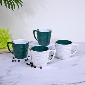 Green & White Striped Ripple Touch <b>Ceramic</b> <b>Cup</b> Set Microwave Safe Coffee Mug Set of 6 Glazed PC Material - Product Image 2