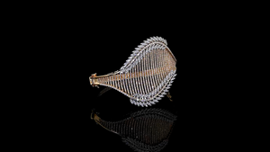 Designer Party Wear <b>Bracelet</b> with Lab Grown Diamond Two Tone Leaf Pattern Open Cuff <b>Bracelet</b> for Women - Product Image 4