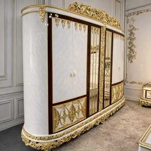 Ensemble de chambre à coucher de luxe style Palais Royal en acajou massif sculpté, lit rembourré, armoire et coiffeuse – Mobilier classique haut de gamme - Product Image 5