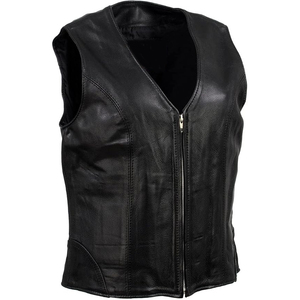 Chaleco de cuero para motocicleta Speed Queen negro para mujer de Samroz Sports con cremallera frontal - Product Image 1