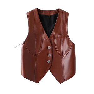 Nouveau Gilet d'Hiver pour Homme, Col V, Sans Manches, en Toile et Cuir, Imperméable, Couleur Unie, Patchwork, avec Boutons, pour le Quotidien - Product Image 2