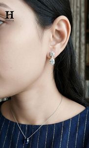 Luxury Two-Stone Drop <b>Earrings</b>, Round and Pear Cut Diamond <b>Dangle</b> <b>Earrings</b>, 14K <b>Gold</b> Fine Jewelry for Weddings and Bridal Wear - Product Image 4