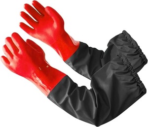Gants de travail industriels en caoutchouc imperméables de haute qualité, noirs, avec poignet élastique, 12 pouces, sans poudre, pour la protection des mains et des bras, OEM - Product Image 1