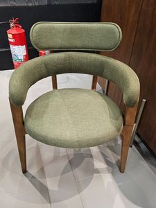 Luxury Solid Teak <b>Dining</b> <b>Chair</b> with Curved Barrel Back and Fabric Upholstery for Hotel Villa Restaurant - Product Image 2