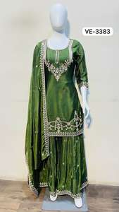 Última colección de conjuntos Kurti Palazzo con hermosos bordados de lentejuelas Chinon para mujer - Product Image 3