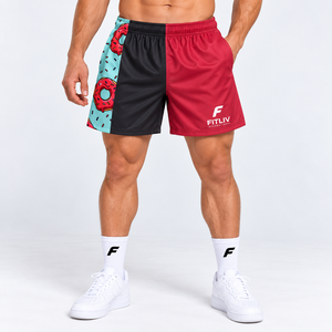 FITLIV Pantalones Cortos Deportivos Personalizados para Hombre, con Bloques de Color, Logotipo Frontal Impreso, de Poliéster, Secado Rápido, Cintura Elástica, para Verano - Product Image 2