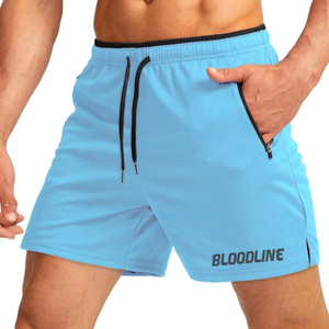 Pantalones Cortos Deportivos para Hombre Bloodline, Color Azul Claro, Cintura con Cordón, Secado Rápido, con Bolsillos, Largo Medio, Color Sólido, Logotipo Frontal - Product Image 1