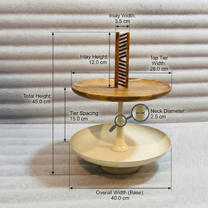 Modern 2-Tier Wood And Metal Cupcake And <b>Cake</b> Stand, Bone Inlay Handle For <b>Wedding</b> Party Table Decoration Centerpiece - Product Image 2