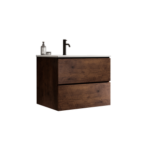 Moderno Mueble de Baño Flotante de Nogal de 24 Pulgadas con Gran Espacio de Almacenamiento, Lavabo de Cerámica y un Orificio para Grifo - Product Image 5