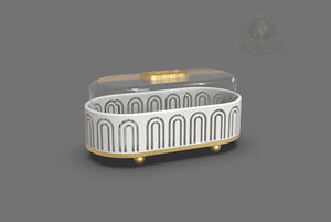 ขาตั้งเค้กทรงพระจันทร์เสี้ยวแบบกลม ทำจากสแตนเลสสีทองและกระจก เป็นมิตรกับสิ่งแวดล้อม พร้อมฝาครอบโดม สำหรับแสดงขนมในช่วงรอมฎอนและอีด - Product Image 3