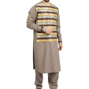 Beige Stripe Woven Yoke Men Afghani Dress Premium Cotton Blend Breathable Tailored Traditional Afghani Dress For Men's - Product Image 1