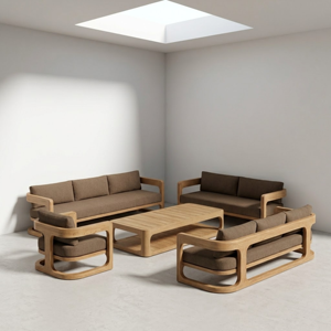 Living Room <b>Sofas</b> Teak Wood Indoor <b>Sofa</b> Set Minimalist Organic Modern Lounge Settee <b>Suite</b> with Armchair Furniture Factory - Product Image 5