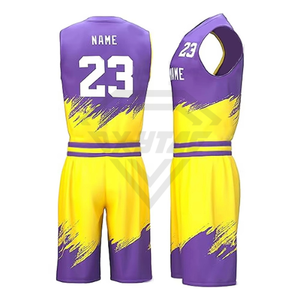 Conjunto de Uniforme de Baloncesto Sublimado Personalizado al por Mayor, Fabricante OEM, Uniforme Deportivo para Equipo Atlético en Morado y Amarillo - Product Image 6