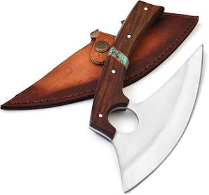 Couteau Ulu à manche coloré exotique, lame en acier inoxydable, gaine ambidextre, coffret cadeau personnalisable, vente en gros OBM/OEM - Product Image 1