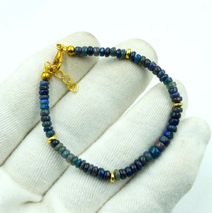 HAYAAT GEMS Natural Black Ethiopian Opal Multi <b>Fire</b> Cabochon Bracelet Gold Accent Beads Luxury Anniversary Jewelry - Product Image 5