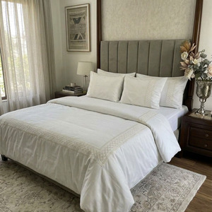 Custom Embroidery Beige Geometric Pattern Cotton <b>Duvet</b> Cover <b>Sets</b> Classical Style Home Bedding <b>Set</b> Machine Washable Home Wedding - Product Image 1