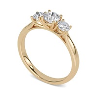 Klassischer Drei-Stein-Moissanit-Ring Runder Brillantschliff 14K Gelbgold Krappenfassung Damen-Verlobungsschmuck