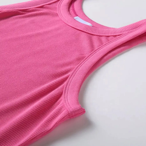 Women's <b>Pink</b> Knitted Sleeveless Tank <b>Top</b> O-Neck Solid Color Casual Style Regular Length - Product Image 3