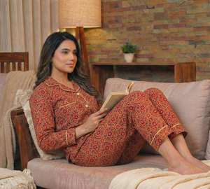 Conjunto de Pijama de Algodón Tejido con Estampado Floral a Mano para Mujer, de Manga Larga, con Bolsillos, Ideal para Regalo - Product Image 6