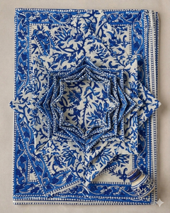 Traditional Indian Hand Block Print Table Mats White Cotton Placemats <b>Blue</b> Carry Design Vegetable Color Export Quality Set - Product Image 2