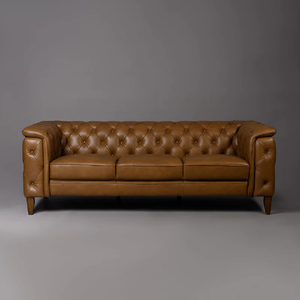 Sofá Chesterfield de 3 Plazas Personalizable, de Lujo, Moderno, Europeo, de Alta Calidad, en Cuero Genuino Marrón, para Sala de Estar o Dormitorio - Product Image 1