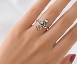 925 Sterling <b>Silver</b> Moonstone <b>Snake</b> <b>Ring</b> Handmade Star Statement <b>Ring</b> Mystic Bohemian Fashion Jewelry for Women - Product Image 4