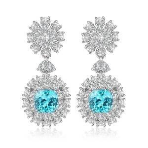 Luxury Flower Drop <b>Earrings</b> With Blue Zircon And <b>Diamond</b> Cluster 925 Silver Women's Wedding Jewelry - Product Image 4