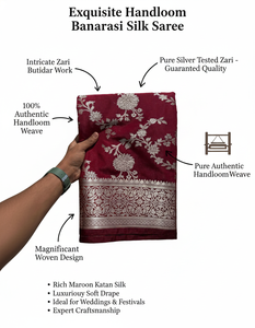 Sari Banarasi de luxe en brocart Moti Work, 100 % polyester, tissé à la main, traditionnel, pour mariage, fête, tenue ethnique pour femmes - Product Image 6