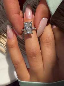 4 Carat Radiant Cut Lab Grown Diamond Solitaire Engagement Ring 10K 14K 18K <b>Solid</b> Gold Modern Hidden Accent IGI Certified Ring - Product Image 6