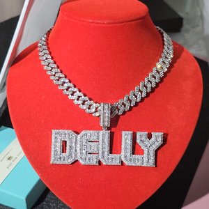 Custom Moissanite Name Pendant 925 Sterling Silver <b>Iced</b> <b>Out</b> Hip Hop Cuban Link <b>Chain</b> Set Mens Letter Necklace - Product Image 1
