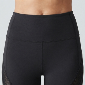 High Waist Full Length Yoga <b>Leggings</b> <b>With</b> <b>Mesh</b> Panels And Contrast Stitching Black Spandex Nylon Seamless Design - Product Image 4
