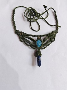 Handmade Macrame <b>Necklace</b> Blue Gemstone Pendant Boho Tribe Ethnic Jewelry Adjustable <b>Cord</b> Artisan Hippie Statement <b>Necklace</b> Boho - Product Image 1