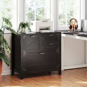Armadietto Portadocumenti Nero Stile Fattoria con 4 Cassetti Design Laterale per Archiviazione di Documenti Letter/A4/Legale - Product Image 2
